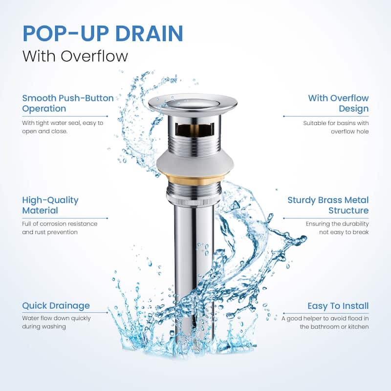 Pop Up Drain Stopper for Bathroom with Overflow
