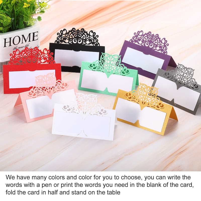 Table Name Place Cards,25Pcs Hollow Lace Cut Design Seat Blank Card, Gold Tone - Gold Tone