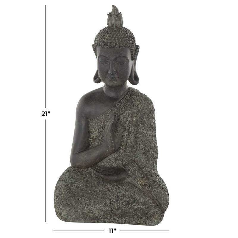 Brown Polystone Meditating Buddha Decorative Sculpture with Engraved Carvings and Relief Detailing