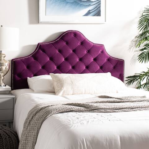 SAFAVIEH Arebelle Aubergine Velvet Upholstered Tufted Headboard - Silver Nailhead (Queen)