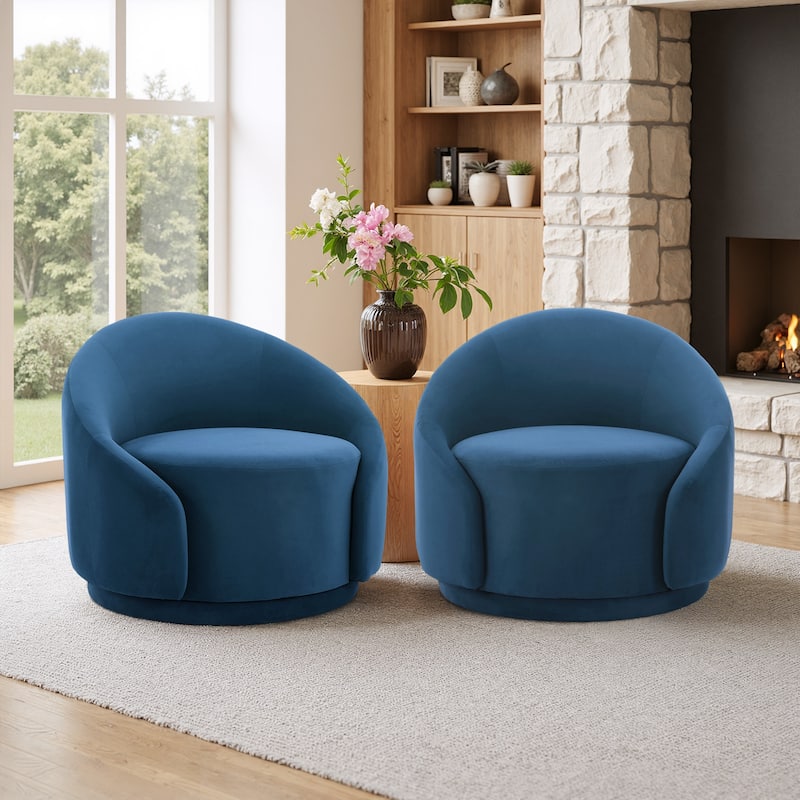 35" Wide Upholstered Swivel Accent Barrel Chairs (Set of 2)