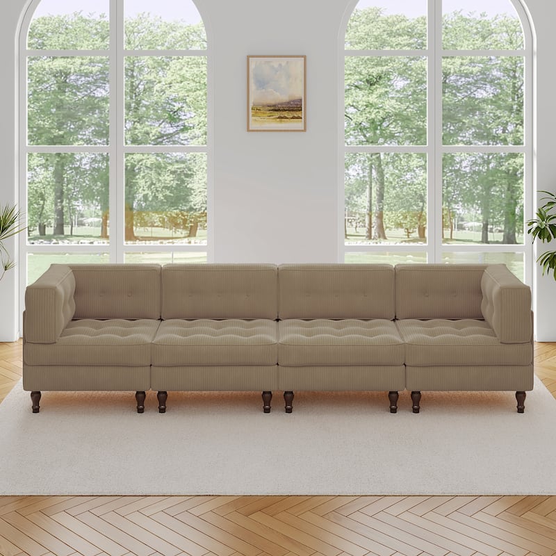 UIXE 4-Piece Corduroy Upholstered Modular Sectional Sofa for Living Room