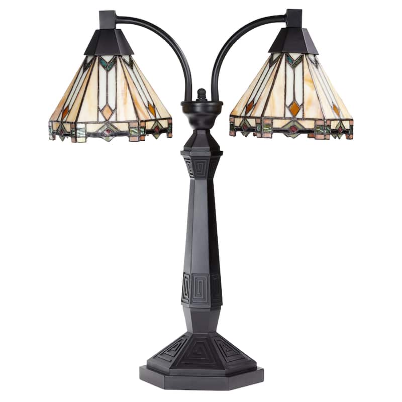 Jane River of Goods Black Metal and Stained Glass Cone Shade 21-Inch Table Lamp - 21" x 7" x 21"