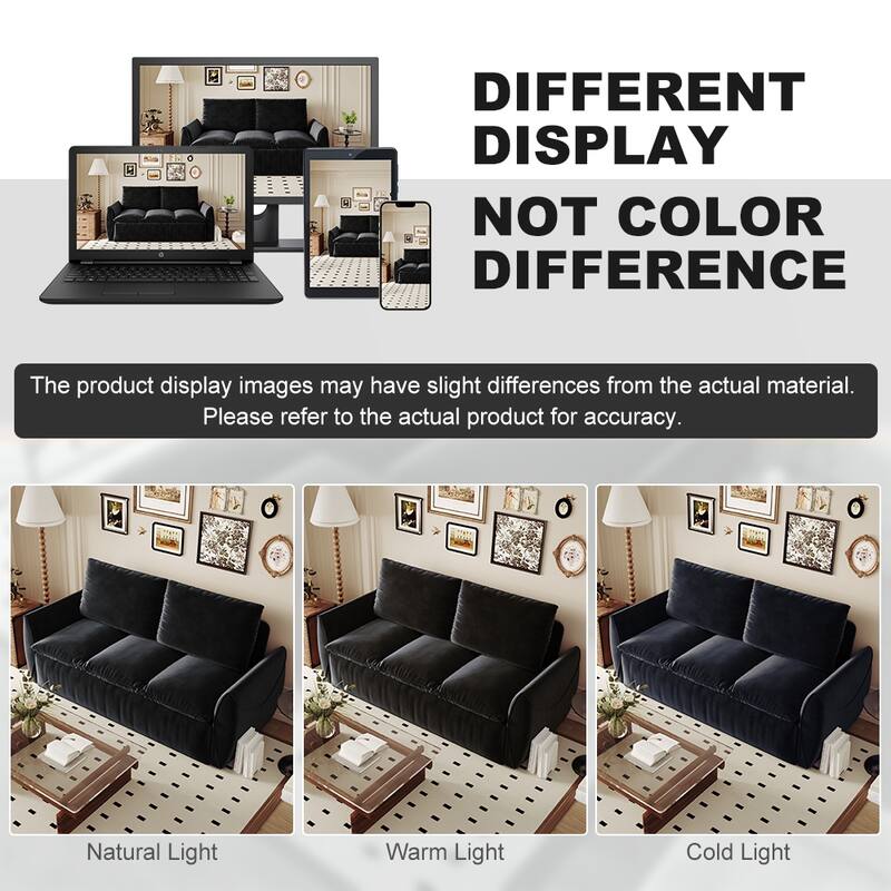 70.9" Velvet 3-Seat Sleeper Sofa with Hydraulic Lifting Rods, Steel Tube Frame