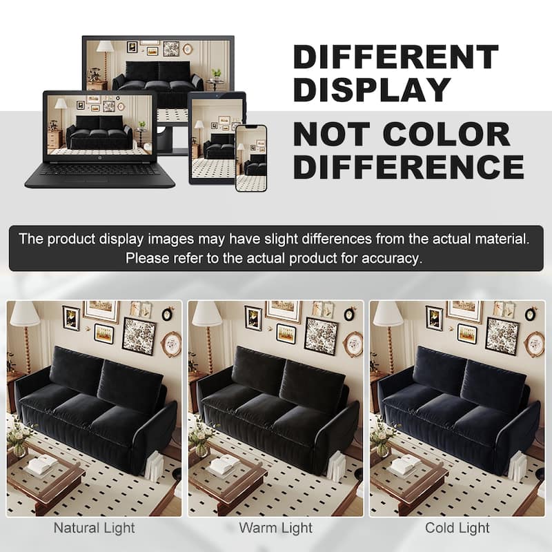 Velvet Loveseat Daybed, Pull Out Sofa Bed with Blanket Set, 3-Seat Convertible Sleeper Sofa with 2-in-1 Pillow