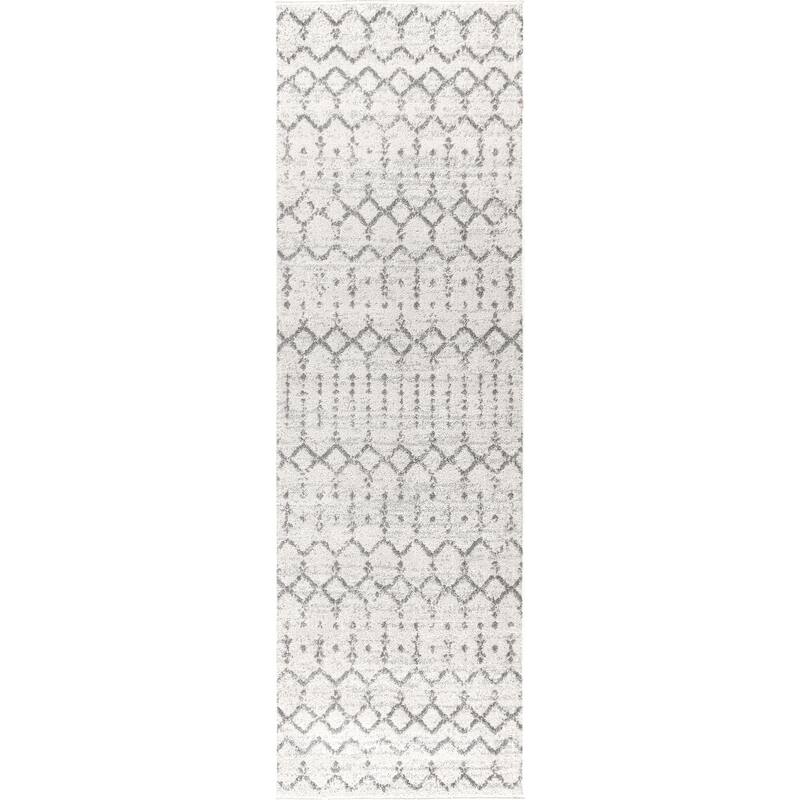 JONATHAN Y Modern HYPE Boho Vintage Diamond Area Rug - 2 X 10 - Cream/Gray