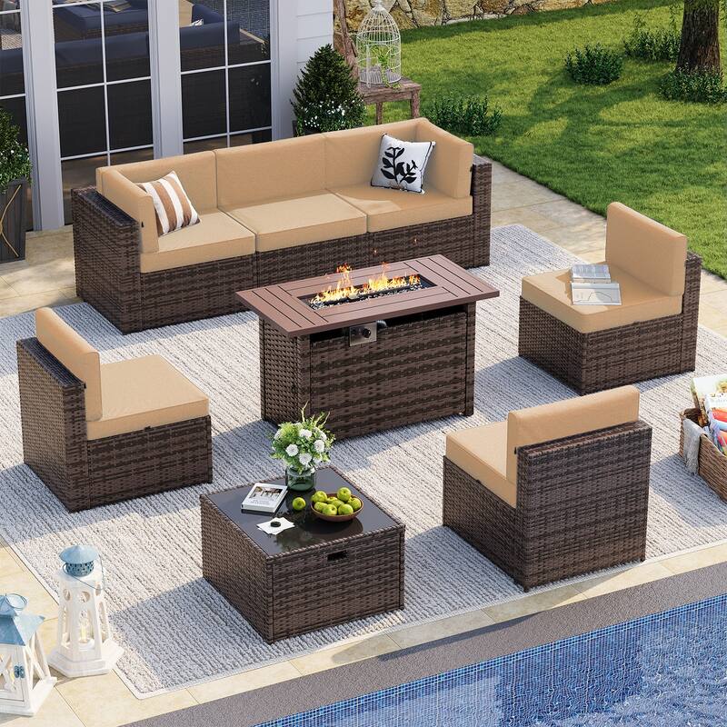 AOXUN Wicker Rattan Outdoor Sectional Sofa Set with Coffee Table