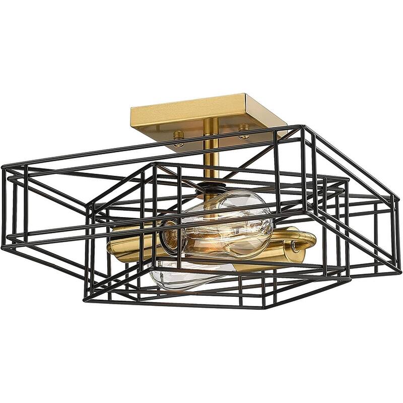 2-Light Semi Flush Mount Ceiling Light - Black and Gold 1 - Black and Gold 1