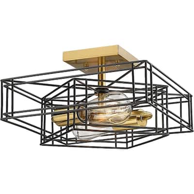2-Light Semi Flush Mount Ceiling Light - Black and Gold 1