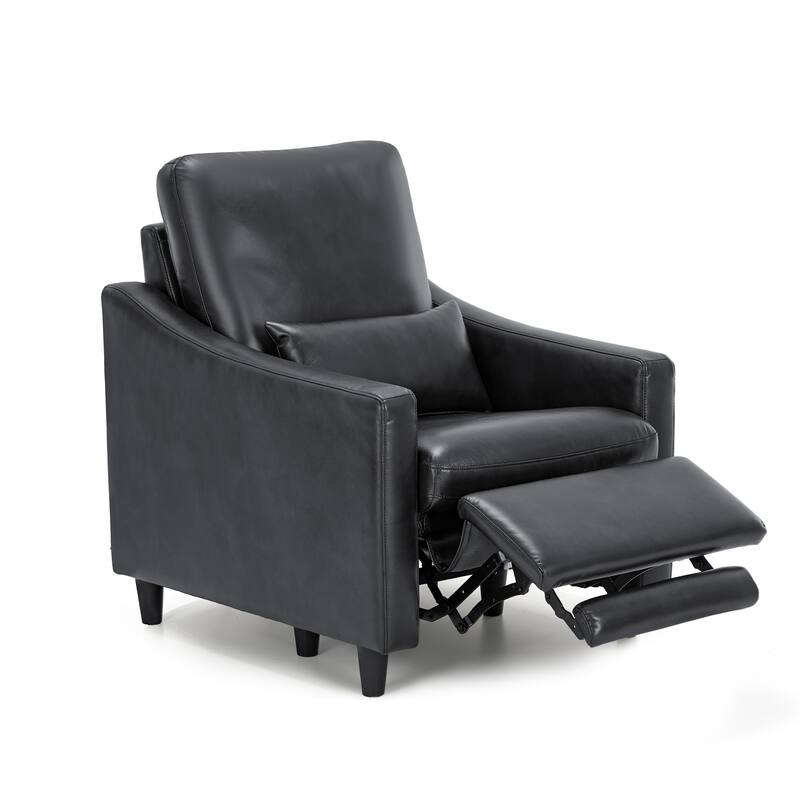 Electric Pushback Recliner with Leather Upholstery & Charging Port - Adjustable Recline for Living Room​ - Black