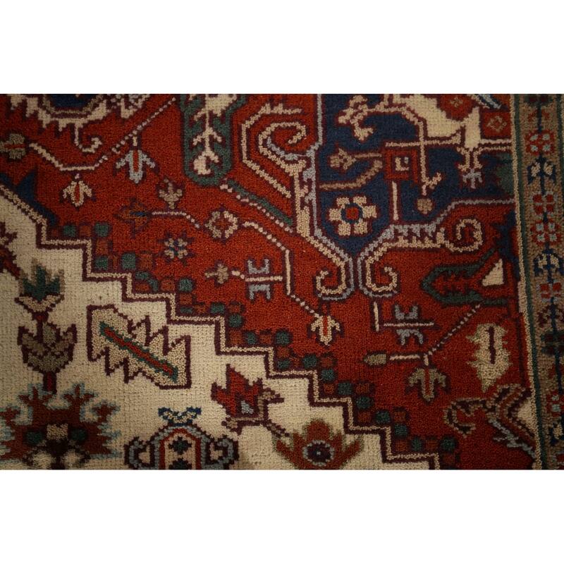 Geometric Heriz Serapi Oriental Area Rug Hand-Knotted Wool Carpet - 7'11"x 9'6"