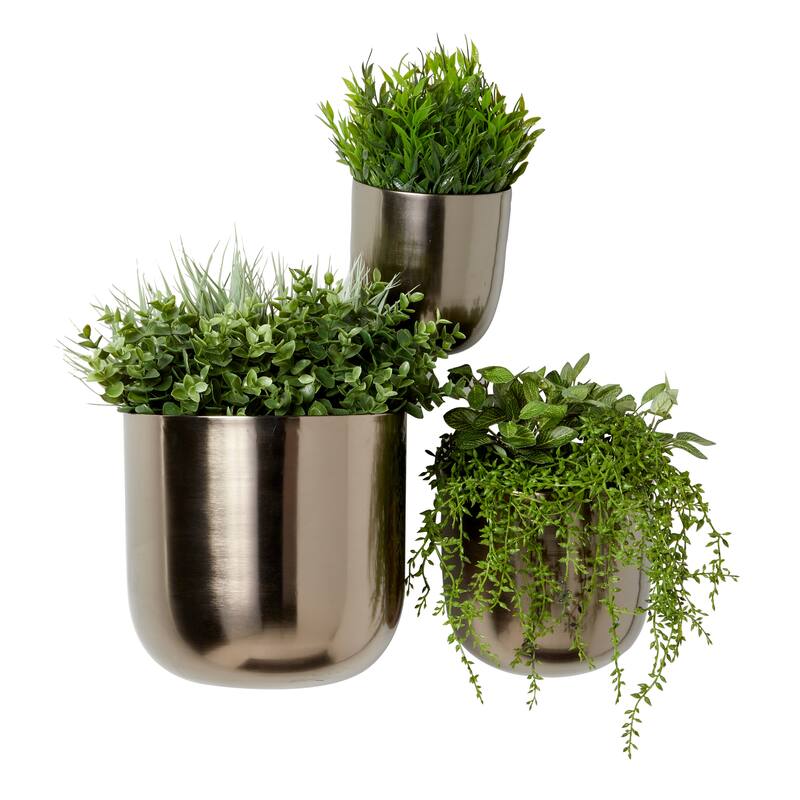 Gold, Black, Silver or White Metal Indoor Outdoor Floating Wall Planter (Set of 3) - S/3 9", 7", 6"H