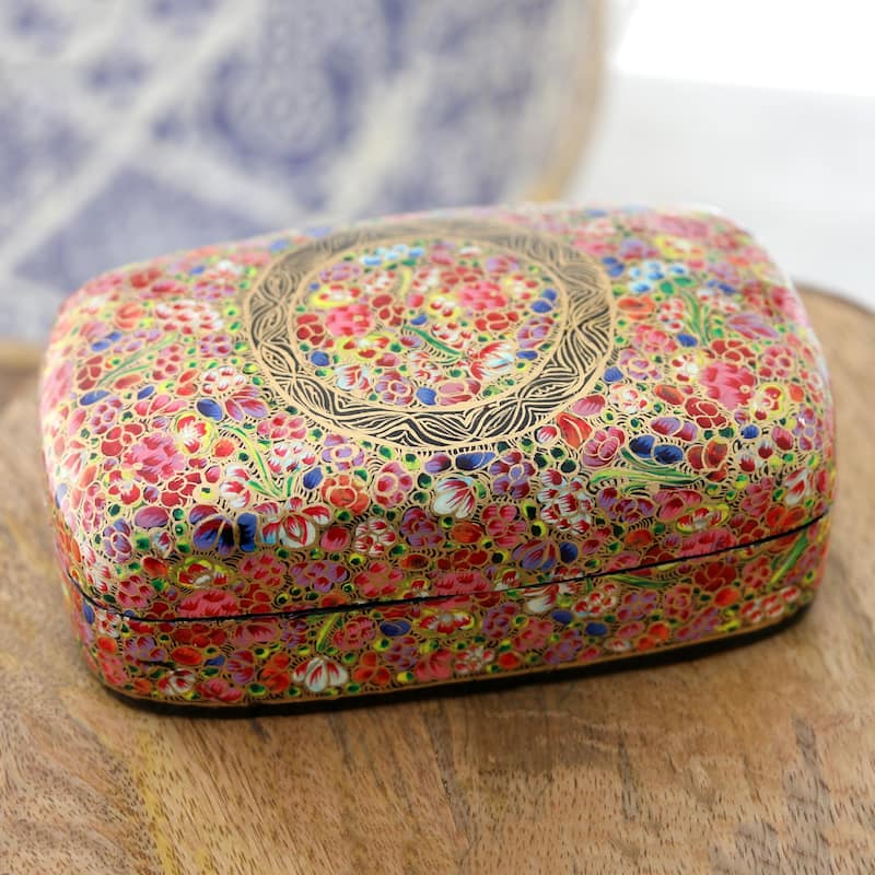 Novica Handmade Kashmir Cheer In Rainbow Decorative Papier Mache Box