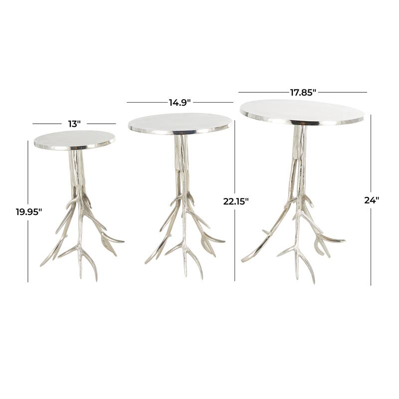 Gold or Silver Aluminum Metal Tree Side End Accent Table with Branch Inspired Bases (Set of 3)