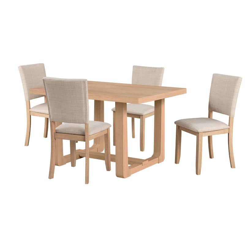 247 Shop At Home Briven Modern 5-Piece Solid Wood Compact Dining Table Set with Trestle Base