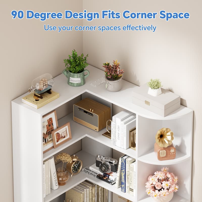 6-Tier Corner Bookshelf, 71" H Freestanding L-Shaped Book Shelf with Baffle, Corner Open Display Shelf Bookcase