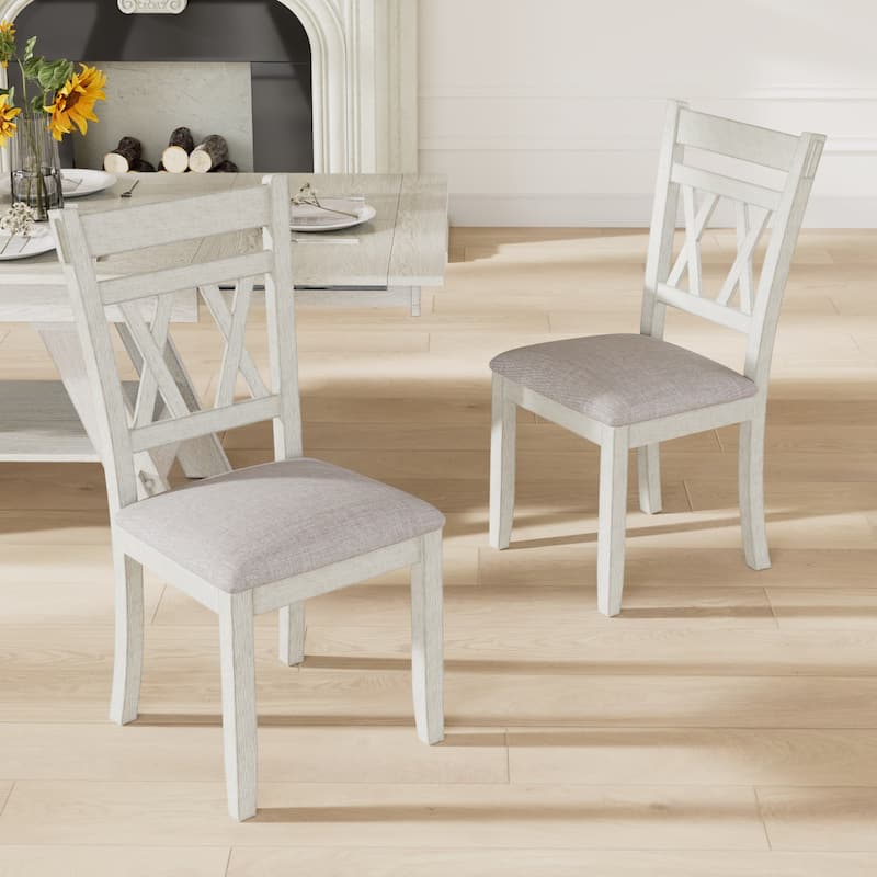 VECELO Solid Wood Dining Chairs with Linen Fabric Seating，Kitchen Chairs Set of 2/4/6