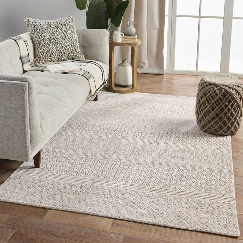 Kelis Hand-Knotted Geometric Ivory/ Dark Grey Area Rug