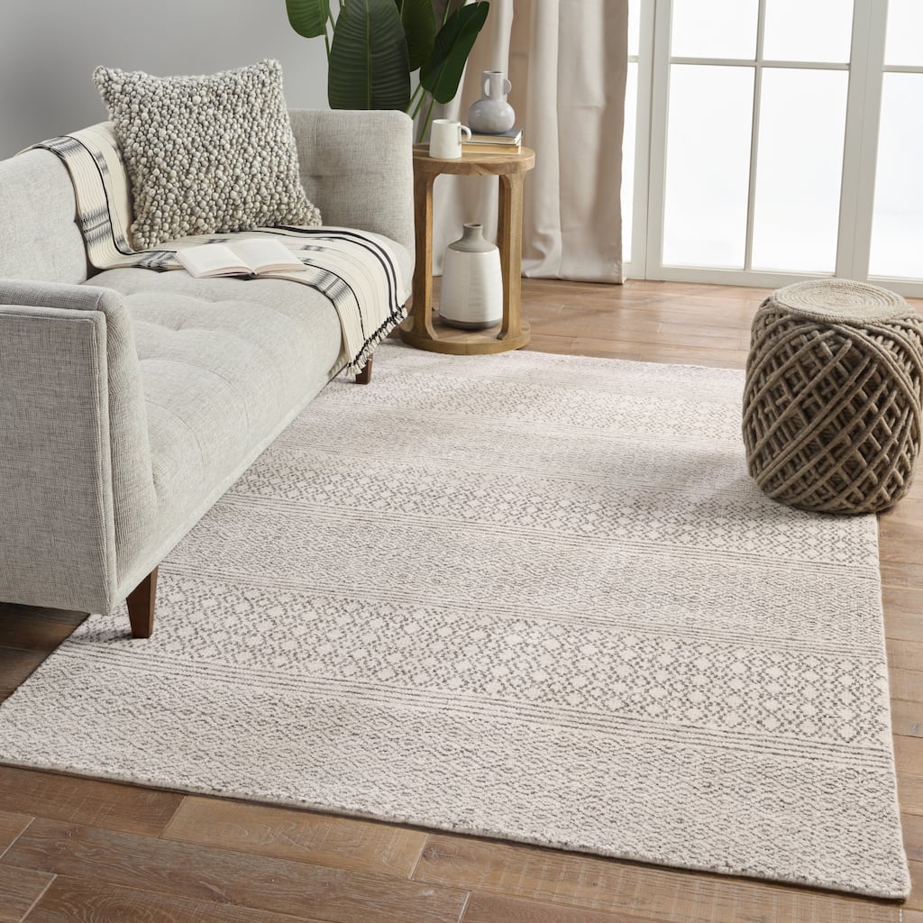 Kelis Hand-Knotted Geometric Ivory/ Dark Grey Area Rug