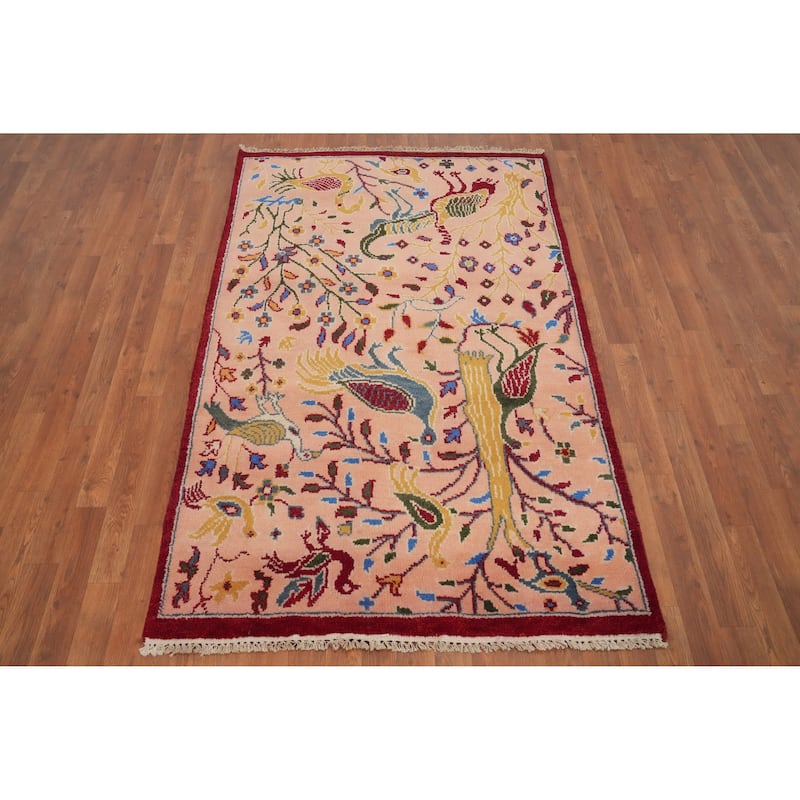 Hand Knotted Oriental 100% Wool Carpet Traditional Floral Pink Ziegler Area Rug - 6' 0'' X 3' 11''