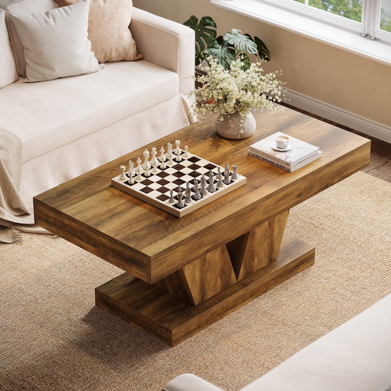 47.2" Mid-Century Wooden Center Table, Rectangular Coffee Table for Living Room