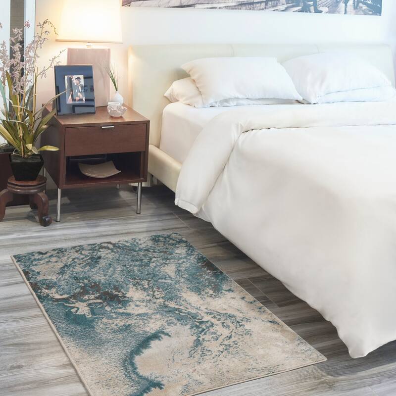 Nourison Maxell Modern Glam Abstract Area Rug - 3' x 5' - Ivory/Teal - Runner/Rectangle