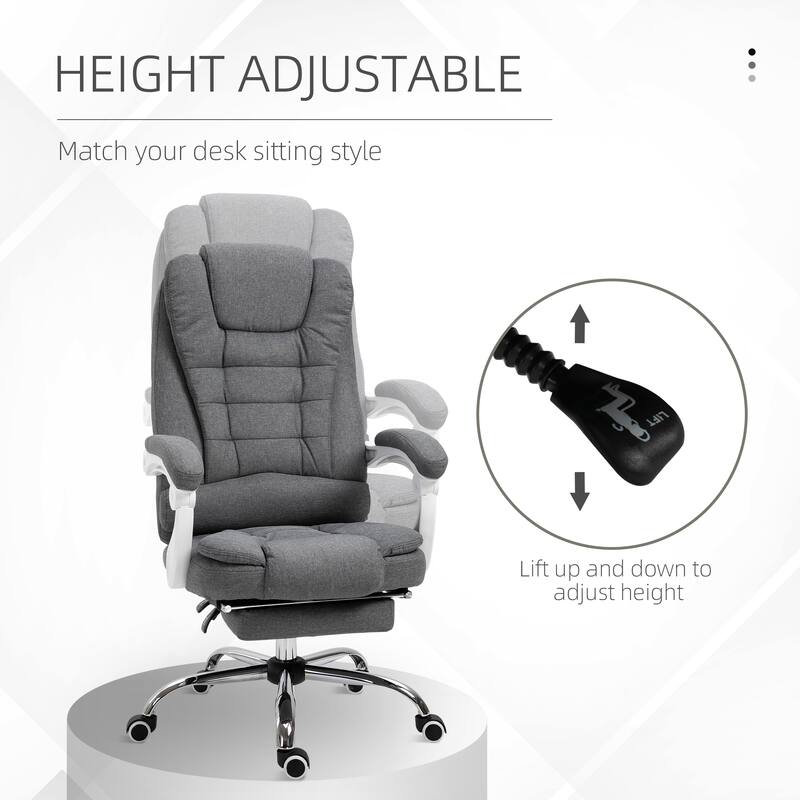 Modern High Back Office Chair Stylish Linen-Fabric Computer Chair with Footrest and Tilt, for Office