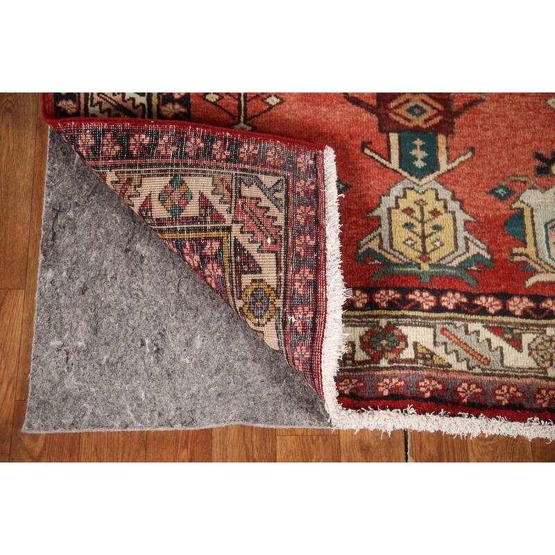 Geometric Red Heriz Persian Vintage Runner Rug Handmade Wool Carpet - 3'9"x 11'1"