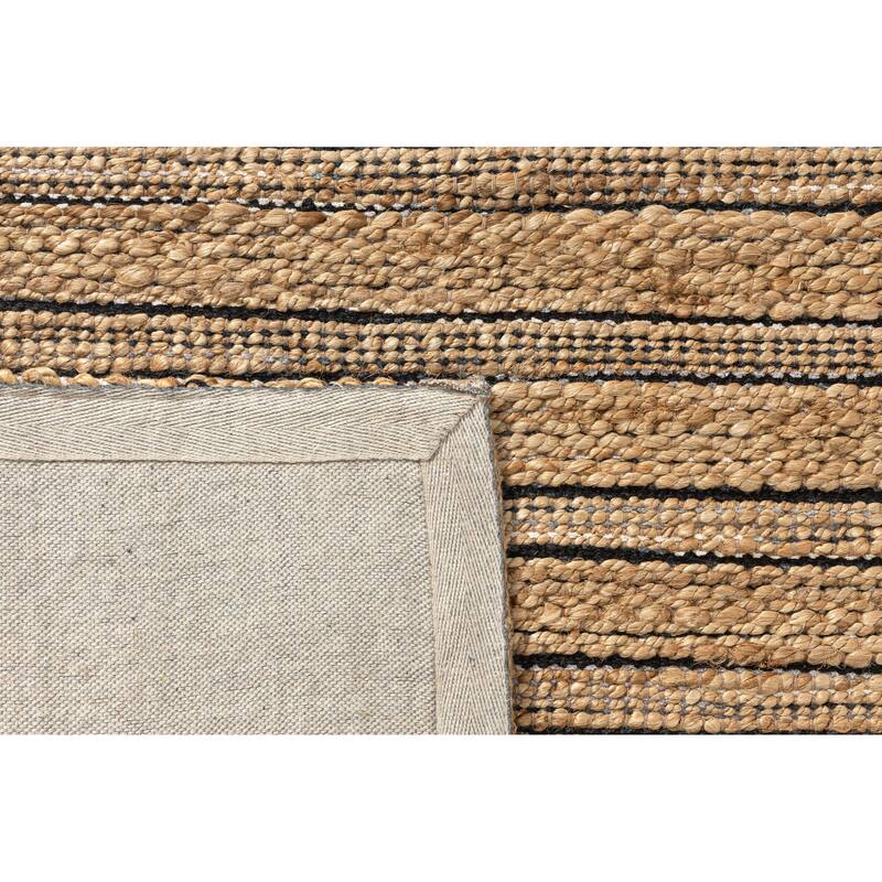 Sevita Nevaeh Tan/Black Striped Handmade Jute Blend Farmhouse Indoor Area Rug