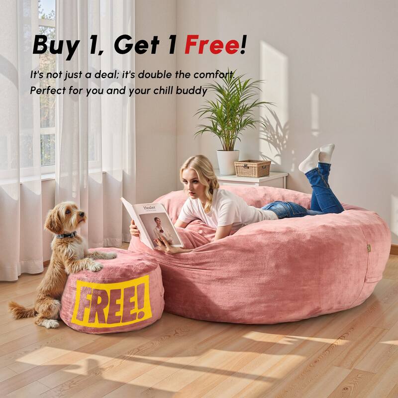 HOOOWOOO Dutch Velvet Fabric Bean Bag Chair with Ottoman
