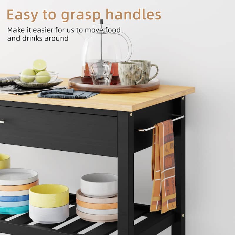 Futzca Kitchen Island Cart on Wheels with Large Worktop,Towel Rack,Drawers and Open Shelves - N/A