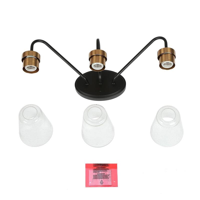 Modern Black Gold Bathroom Vanity Light Wall Sconces with Seeded Glass