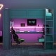 preview thumbnail 1 of 24, Wood Loft Bed Frame w/ Built-in Desk, LED & Charging Station, Gaming Loft Bed w/ Multi-Storage Shelves & Drawer for Teens Adults Dark Gray - Twin