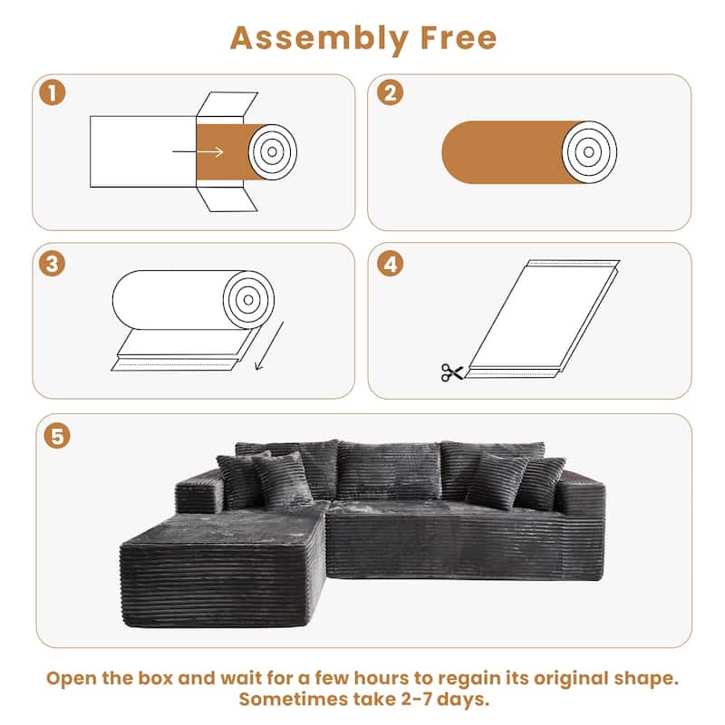 HOOOWOOO Modular Plush Upholstery L-shaped Sofa with Chaise Lounge