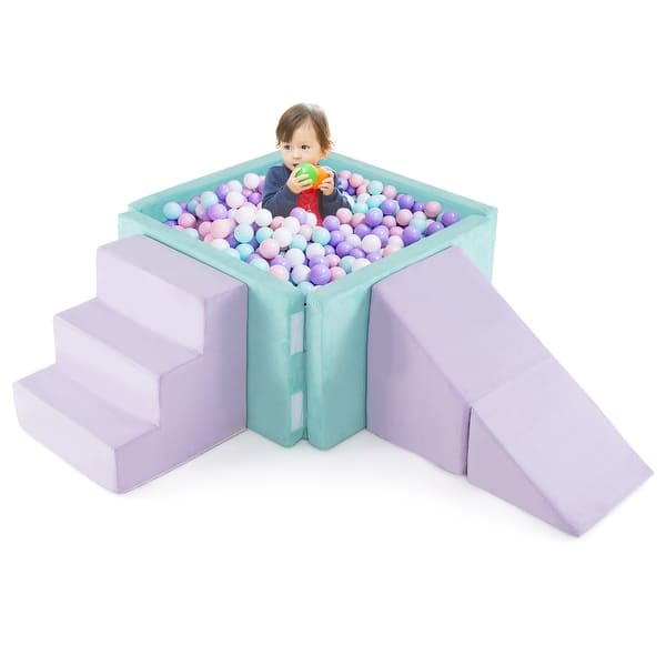 slide 2 of 10, Gymax 3-in-1 Foam Climbing Blocks for Toddlers w/ Ball Pit for Purple - Kids