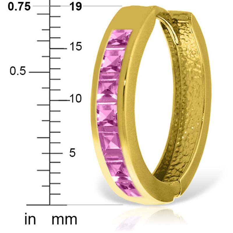 14K Solid Gold Hoop Huggie Gemstone Earrings w/ Pink Sapphires