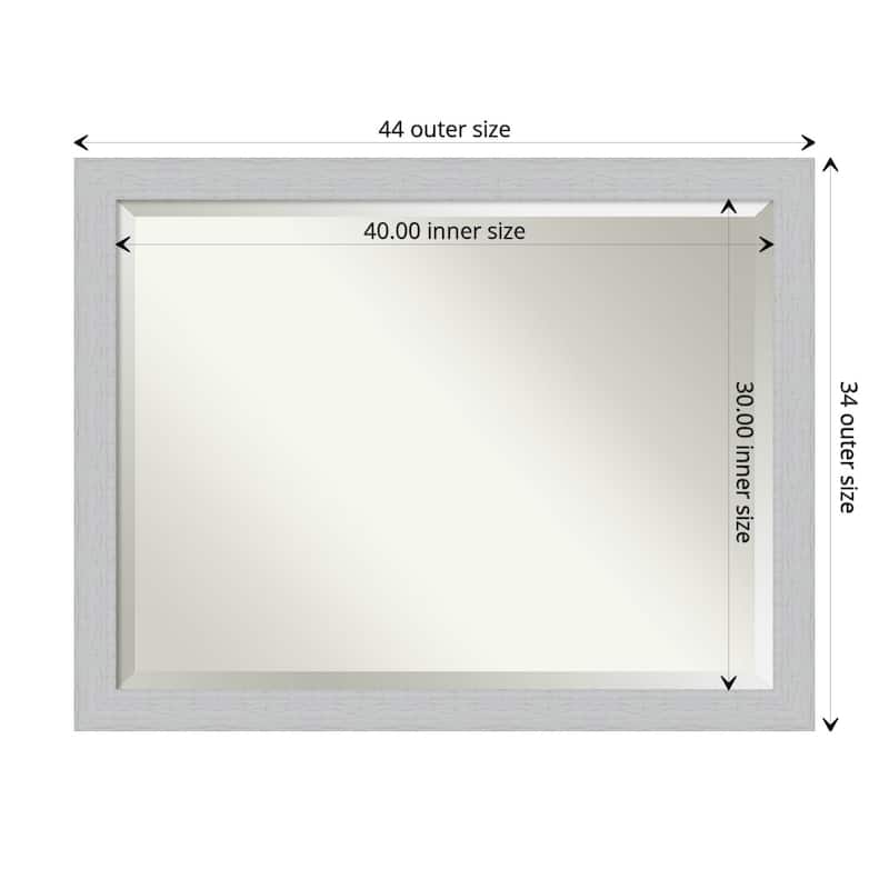 Beveled Wood Wall Mirror - Shiplap White Frame - Outer Size: 44 x 34 in
