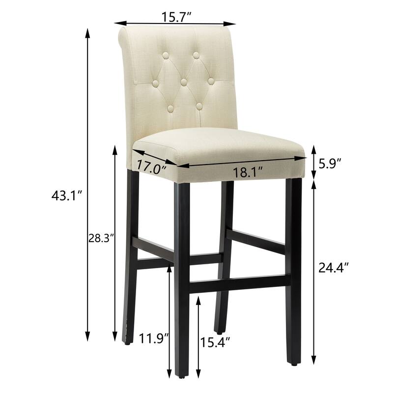 28 Inches Barstools Upholstered Bar Stools Pub Chairs with Button Tufted Back set of 2