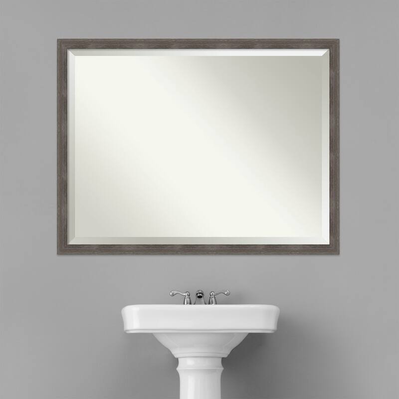 Beveled Wood Bathroom Wall Mirror - Pinstripe Lead Grey Frame - Pinstripe Lead Grey