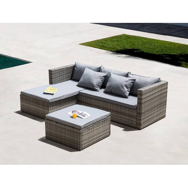 Outdoor Patio Garden Sectional Sofa Cushion And Ottoman Coffee Table Overstock 25993461 Charcoal