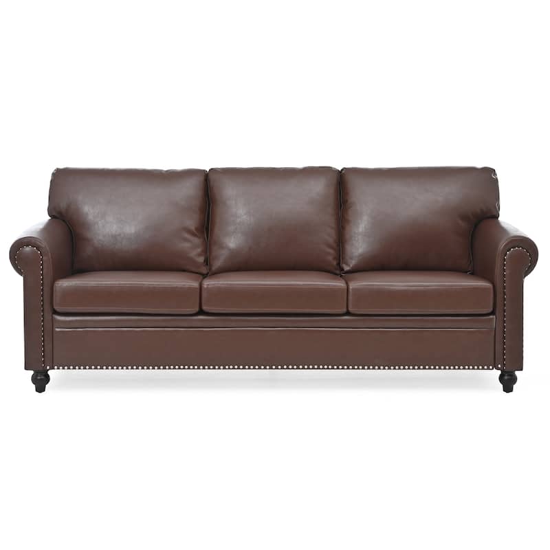 3-Seater Sofa with Nail Trim, PP Cotton Backrest, Birch Legs for Modern Living