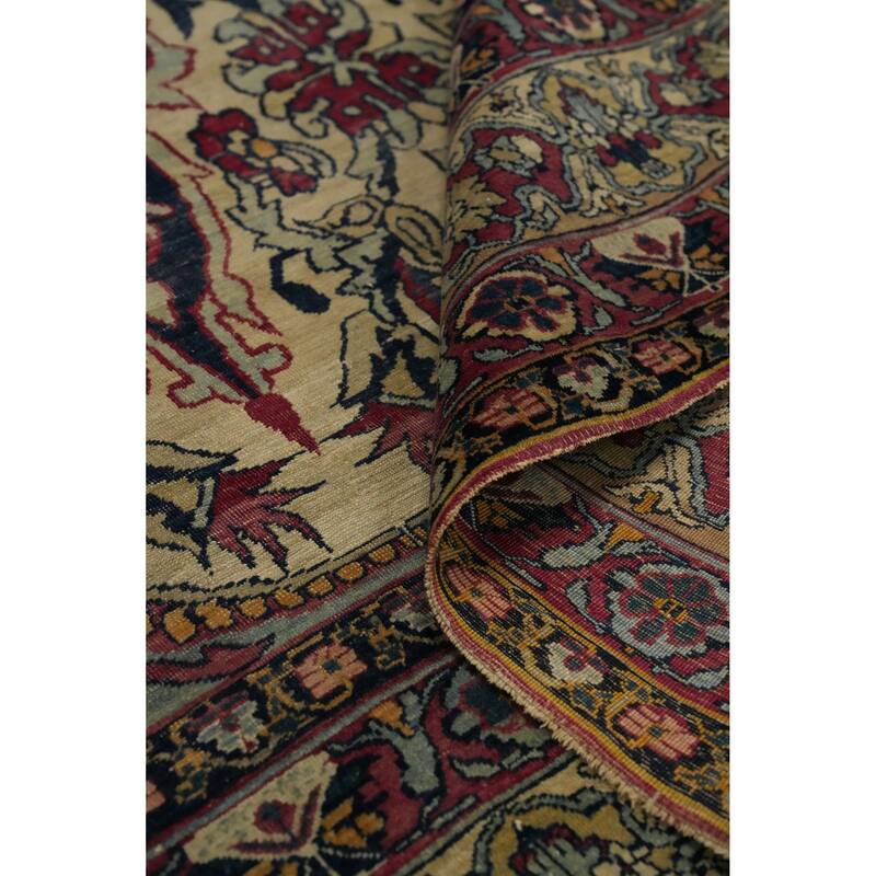 Hand Knotted Oriental 100% Wool Carpet Traditional Floral Beige & Ivories Kerman Area Rug - 8' 9'' X 6' 8''