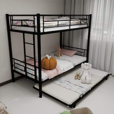 Heavy Duty Metal Twin over Twin Bunk Bed Frame with Trundle Bed, Detachable Steel Bunk Bed, Converted Into Two Separate Beds
