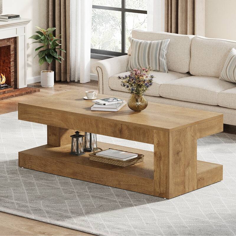 47.3" Farmhouse Rectangular Coffee Table for Living Room - Natural