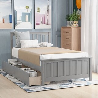Grey Twin size Platform Bed with Two Drawers