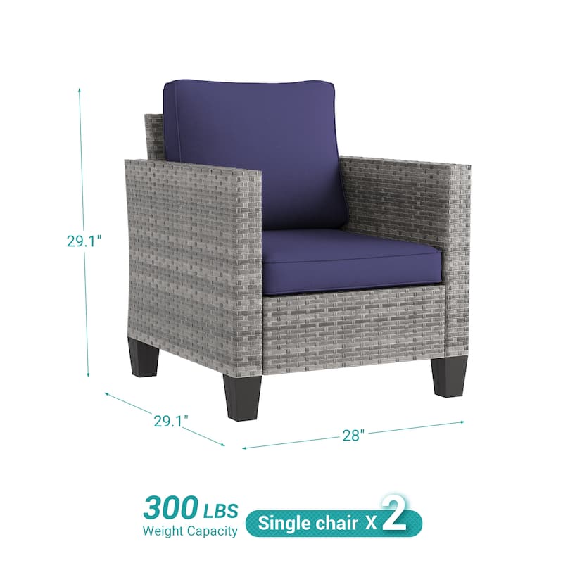 LIVOOSUN 2Pcs Outdoor Seating Sets Patio Grey Rattan Furniture Chair