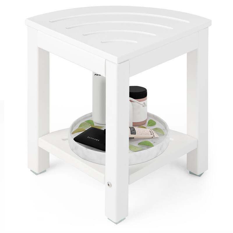 Gymax 2-Tier Corner Shower Bench Stool Waterproof Bathroom Stool Heavy