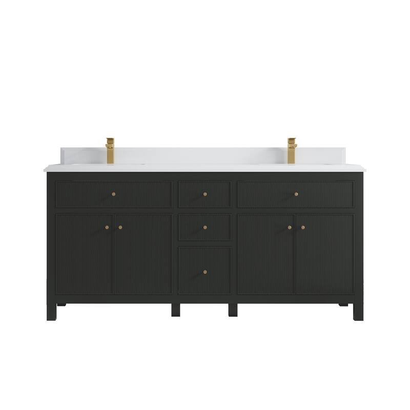 Willow Collections 72 in W x 22 in D Sonoma Free Standing Reeded Double Sink Bathroom Vanity with Countertop - 1.5" White Quartz - Black Top