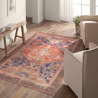 Sancho Machine Washable Medallion Orange/Purple Rug