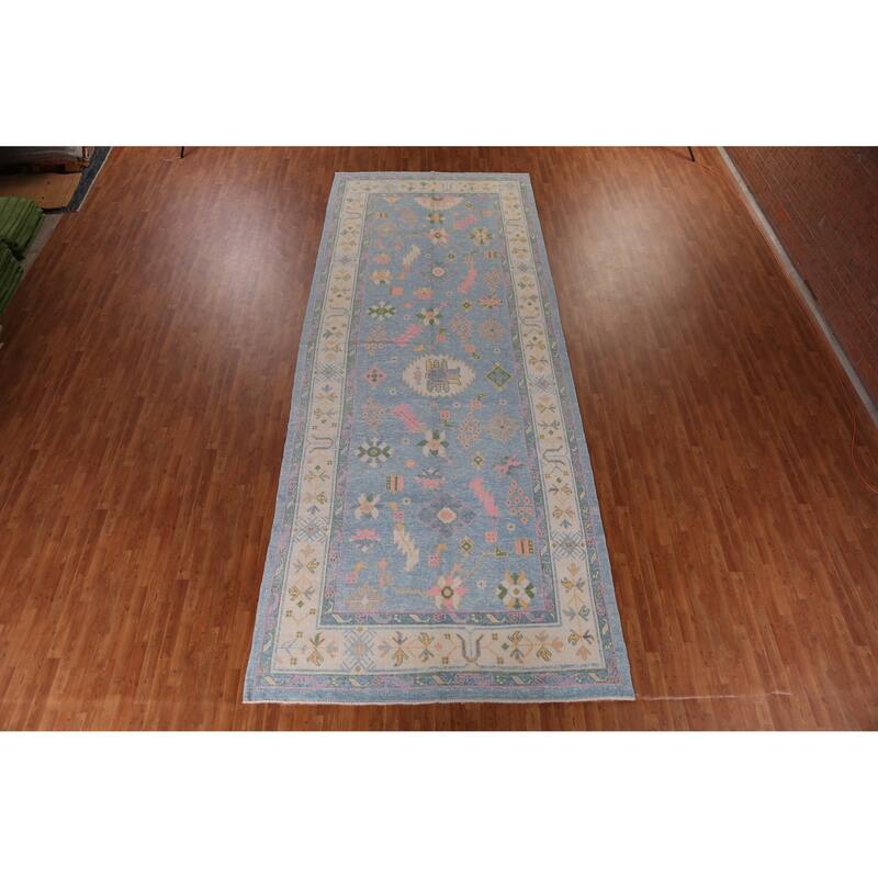Hand Knotted Oriental 100% Wool Carpet Transitional All-Over Navy Blue & Blues Oushak Area Rug - 17' 10'' X 7' 2''